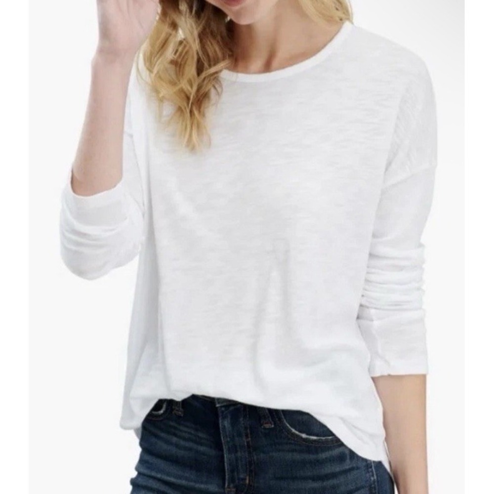 Adrienne Vittadini Top 100% Linen 3/4 Sleeve Adjustable Back Lagenlook White 1X